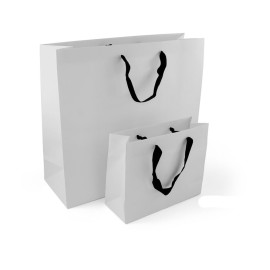 Τσάντα Χάρτινη Χειροποίητη, Λευκή με Μαύρη Φακαρόλα, 25 τμχ