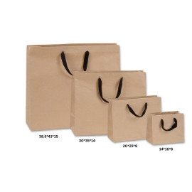 Τσάντα Χάρτινη Χειροποίητη, Κράφτ με Μαύρη Φακαρόλα, 25 τμχ