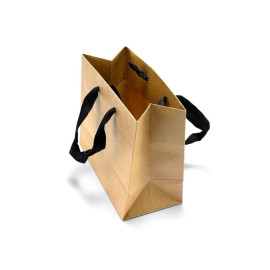 Τσάντα Χάρτινη Χειροποίητη, Κράφτ με Μαύρη Φακαρόλα, 25 τμχ