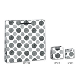 Τσάντα Χειροποίητη Πλαστικοποιημένη, Μαύρα–Γκρι Πουά, Λευκή, 20 τμχ.