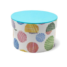 Χειροποίητο Χάρτινο Κουτί-Καπελιέρα, Πολύχρωμο Πουά με Γαλάζιο Καπάκι, 2 διάστασεις