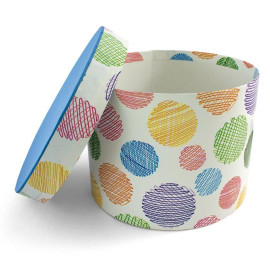 Χειροποίητο Χάρτινο Κουτί-Καπελιέρα, Πολύχρωμο Πουά με Μπλε Καπάκι, 2 διάστασεις