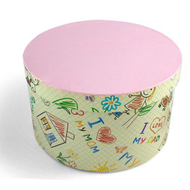 Χειροποίητο Χάρτινο Κουτί-Καπελιέρα, Family με Ροζ Καπάκι, 2 διάστασεις
