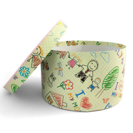 Χειροποίητο Χάρτινο Κουτί-Καπελιέρα, Family με Ροζ Καπάκι, 2 διάστασεις