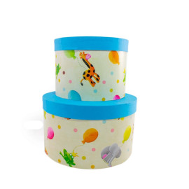 Χειροποίητο Χάρτινο Κουτί-Καπελιέρα, Λούτρινα Ζωάκια με Γαλάζιο Καπάκι, 3 διάστασεις