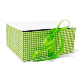 Χειροποίητο Kουτί-Βιβλίο, Λευκό-Λαχανί Καρό με Σατέν Κορδέλα, 28x24x13cm