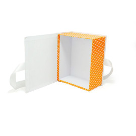 Χειροποίητο Kουτί-Βιβλίο, Λευκό-Πορτοκαλί Πουά με Σατέν Κορδέλα, 28x24x13cm