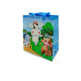 Τσάντα Non Woven με Χούφτα, Γαλάζια, Ζωάκια σε Φάρμα, 1 τμχ.