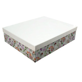 Χειροποίητο Χάρτινο Κουτί, Λουλούδια με Λευκό Καπάκι, 4 διαστάσεις