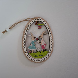 Ξύλινο Διακοσμητικό Αυγό με Λαγουδάκια, 1 τμχ. 