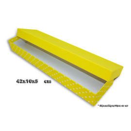 Κουτί χάρτινο χειροποιήτο για λαμπάδα κίτρινο με λευκά πουά, κίτρινο καπάκι, μεγάλο, 42x10x5ΕΚ