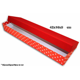 Κουτί χάρτινο χειροποιήτο για λαμπάδα κόκκινο με λευκά πουά, κόκκινο καπάκι, μεγάλο, 42x10x5ΕΚ