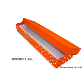 Κουτί χάρτινο χειροποιήτο για λαμπάδα πορτοκαλί με λευκά πουά, πορτοκαλί καπάκι, μεγάλο, 42x10x5ΕΚ