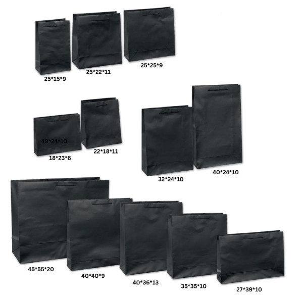 Τσάντα Χειροποίητη με Κορδόνι, Μαύρη, 20 τμχ - Ματ Πλαστικοποίση