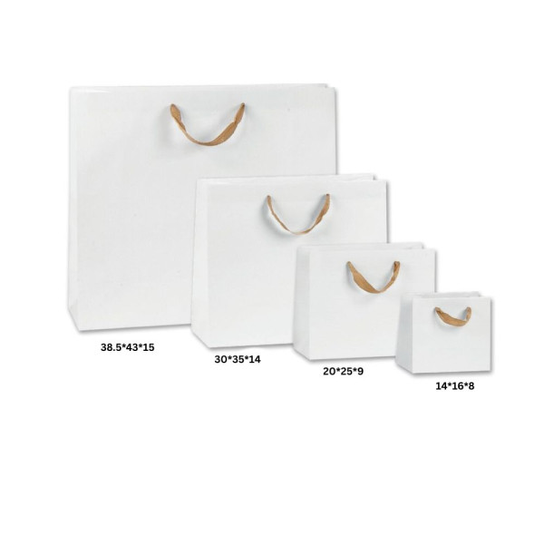 Τσάντα Χάρτινη Χειροποίητη, Λευκή με Χρυσή Φακαρόλα, 25 τμχ