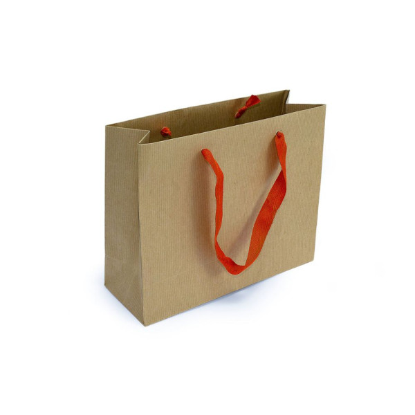 Τσάντα Χάρτινη Χειροποίητη, Κράφτ με Πορτοκαλί Φακαρόλα, 25 τμχ