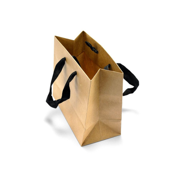 Τσάντα Χάρτινη Χειροποίητη, Κράφτ με Μαύρη Φακαρόλα, 25 τμχ