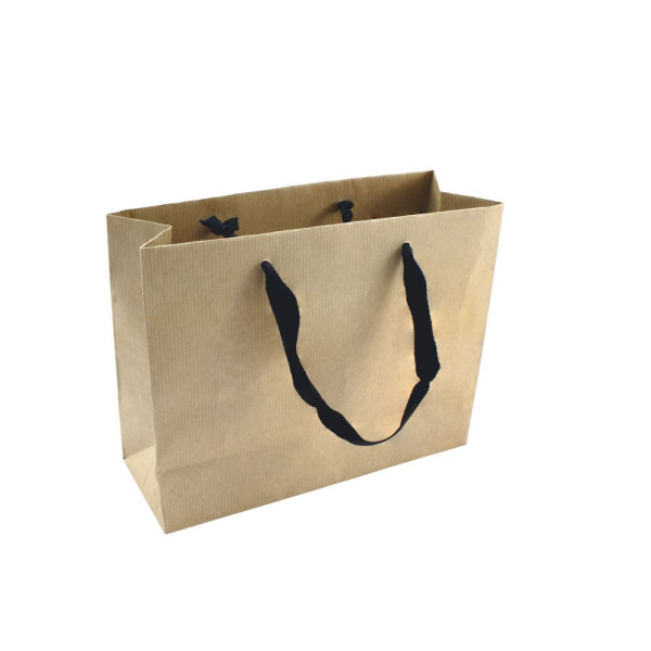 Τσάντα Χάρτινη Χειροποίητη, Κράφτ με Μαύρη Φακαρόλα, 25 τμχ