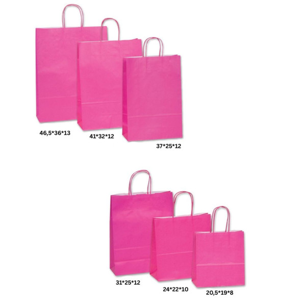 Τσάντα Χάρτινη Φούξια με Στριφτό Χεράκι - 25 τμχ