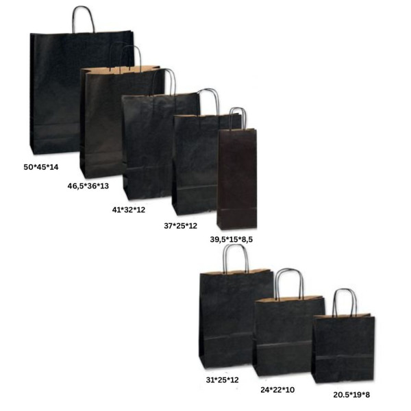 Τσάντα Χάρτινη Μαύρη με Στριφτό Χεράκι - 25 τμχ