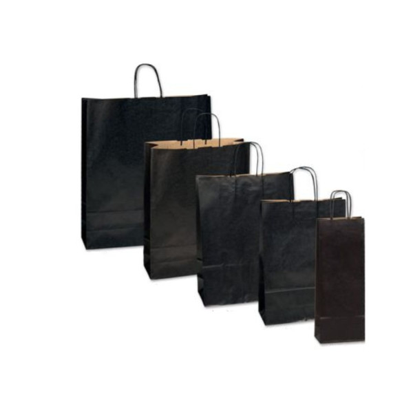 Τσάντα Χάρτινη Μαύρη με Στριφτό Χεράκι - 25 τμχ