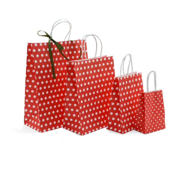 Τσάντα Χάρτινη Κόκκινη Πουά με Στριφτό Χεράκι- 12 τμχ