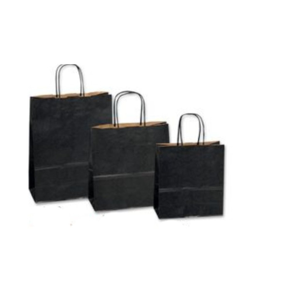 Τσάντα Χάρτινη Μαύρη με Στριφτό Χεράκι - 25 τμχ