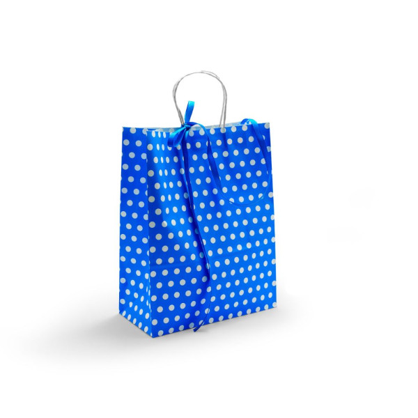 Τσάντα Χάρτινη Μπλε Πουά με Στριφτό Χεράκι - 12 τμχ