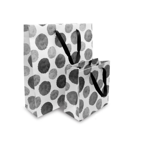 Τσάντα Χειροποίητη Πλαστικοποιημένη, Μαύρα–Γκρι Πουά, Λευκή, 20 τμχ.