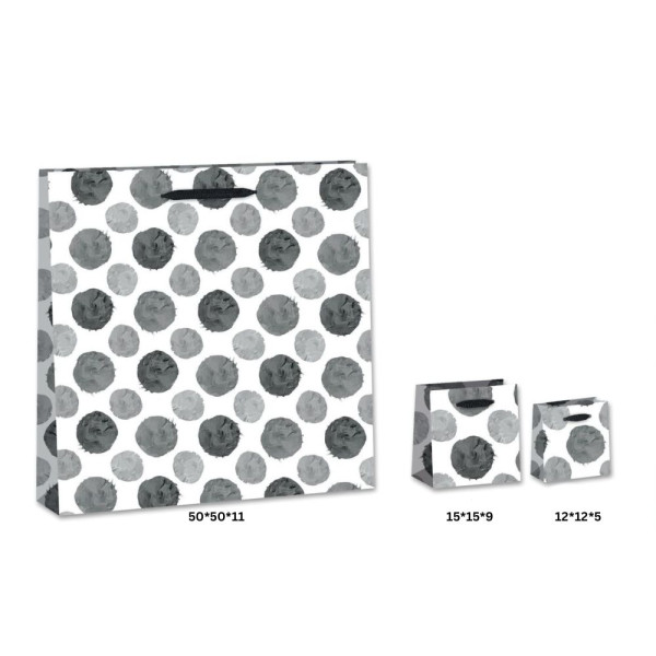 Τσάντα Χειροποίητη Πλαστικοποιημένη, Μαύρα–Γκρι Πουά, Λευκή, 20 τμχ.