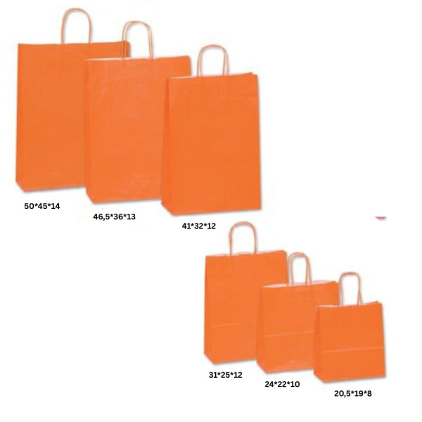 Τσάντα Χάρτινη Πορτοκαλί με Στριφτό Χεράκι - 25 τμχ