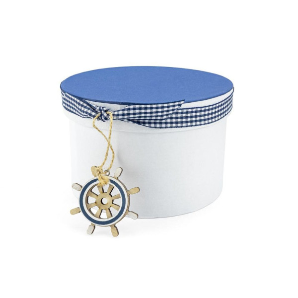 Χειροποίητο Χάρτινο Κουτί-Καπελιέρα, Λευκό με Σιέλ Καπάκι, 15*10cm