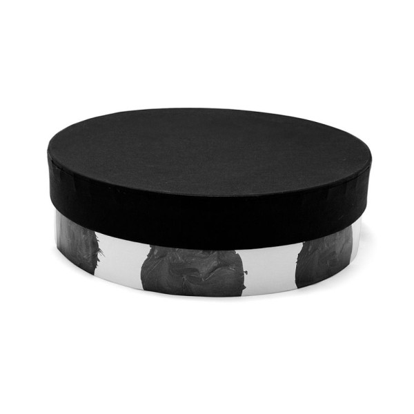 Χειροποίητο Χάρτινο Κουτί-Καπελιέρα, Ρηχό, Μαύρο-Γκρι Πουά με Μαύρο Καπάκι, 20*6cm