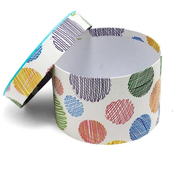 Χειροποίητο Χάρτινο Κουτί-Καπελιέρα, Πολύχρωμο Πουά με Γαλάζιο Καπάκι, 2 διάστασεις