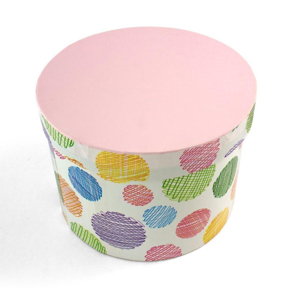 Χειροποίητο Χάρτινο Κουτί-Καπελιέρα, Πολύχρωμο Πουά με Ροζ Καπάκι, 2 διάστασεις