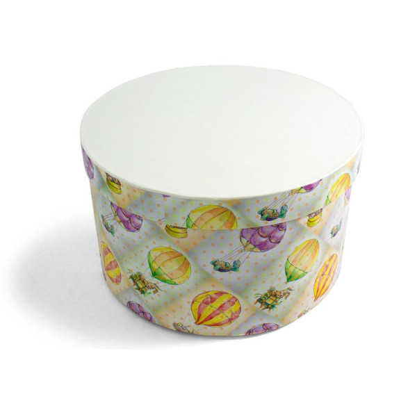 Χειροποίητο Χάρτινο Κουτί-Καπελιέρα, Αερόστατα με Λευκό Καπάκι, 2 διάστασεις