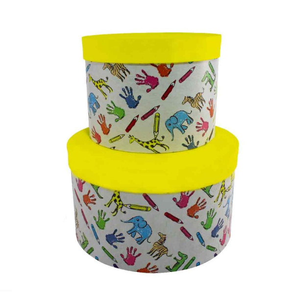 Χειροποίητο Χάρτινο Κουτί-Καπελιέρα, Παιδικό Σχέδιο με Κίτρινο Καπάκι, 3 διάστασεις