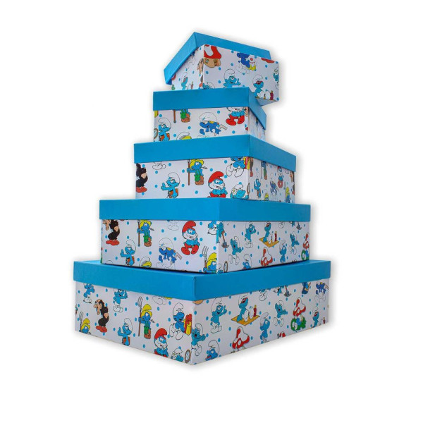 Χειροποίητο Χάρτινο Κουτί, Στρουμφάκια με Γαλάζιο Καπάκι, 5 διαστάσεις
