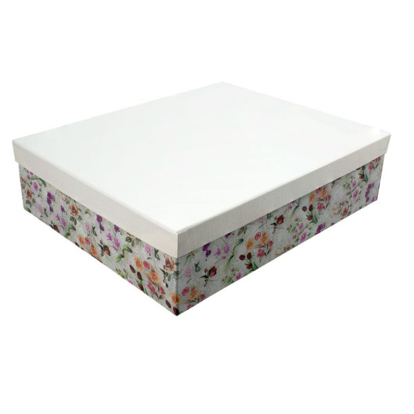 Χειροποίητο Χάρτινο Κουτί, Λουλούδια με Λευκό Καπάκι, 4 διαστάσεις