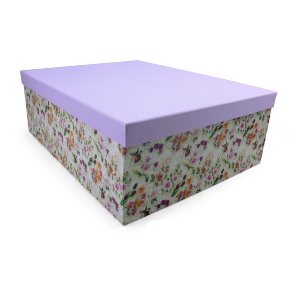 Χειροποίητο Χάρτινο Κουτί, Λουλούδια με Λιλά Καπάκι, 4 διαστάσεις