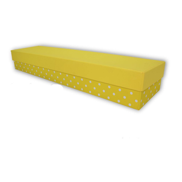 Χειροποίητο Χάρτινο Κουτί Λαμπάδας, Κίτρινο-Πουά, 42*10*5cm