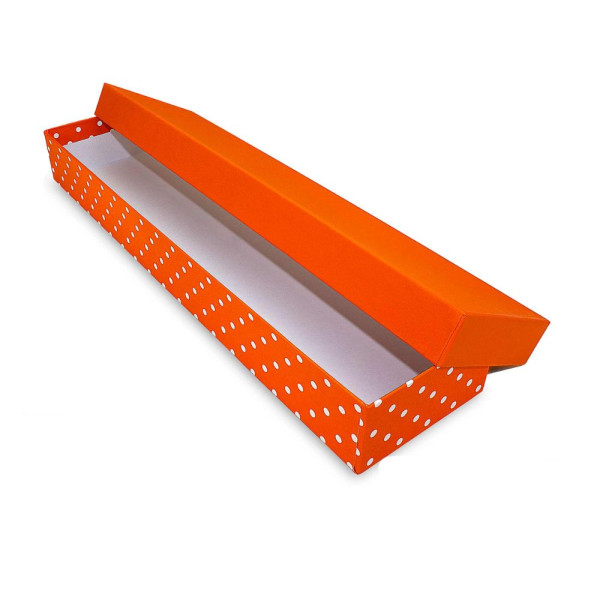 Χειροποίητο Χάρτινο Κουτί Λαμπάδας, Πορτοκαλί-Πουά, 42*10*5cm