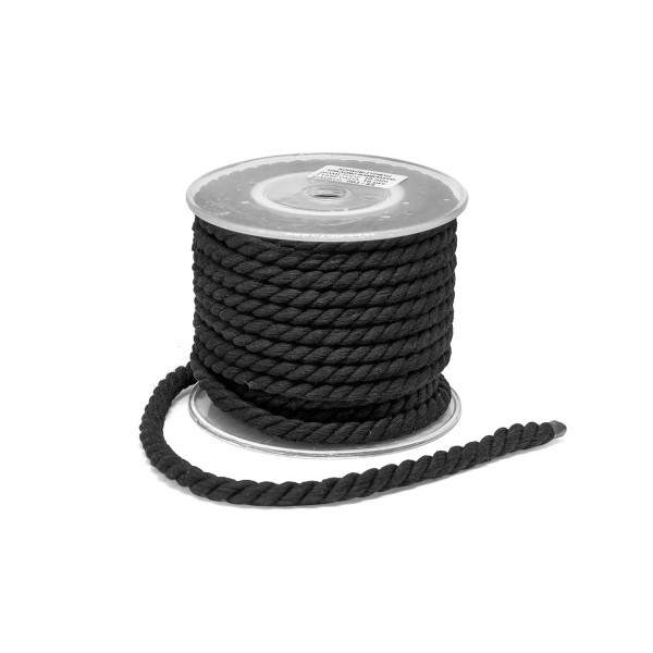 Κορδόνι Στριφτό Τρίκλωνο Βαμβακερό Μαύρο 10mm