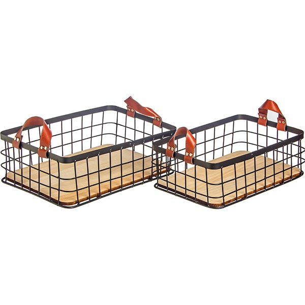 ΚΑΛΑΘΙ ΜΕΤΑΛΛΙΚΟ ΜΑΥΡΟ ΜΕ ΔΕΡΜΑΤΙΝΑ ΧΕΡΑΚΙΑ S/2  32Χ32Χ11CΜ-36Χ26Χ12CΜ