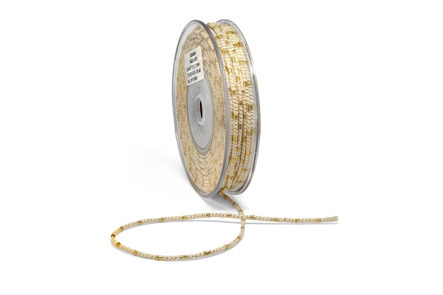 Κορδόνι Πάσα Λούρεξ Μονόχρωμο Εκρού-Χρυσό 3mm