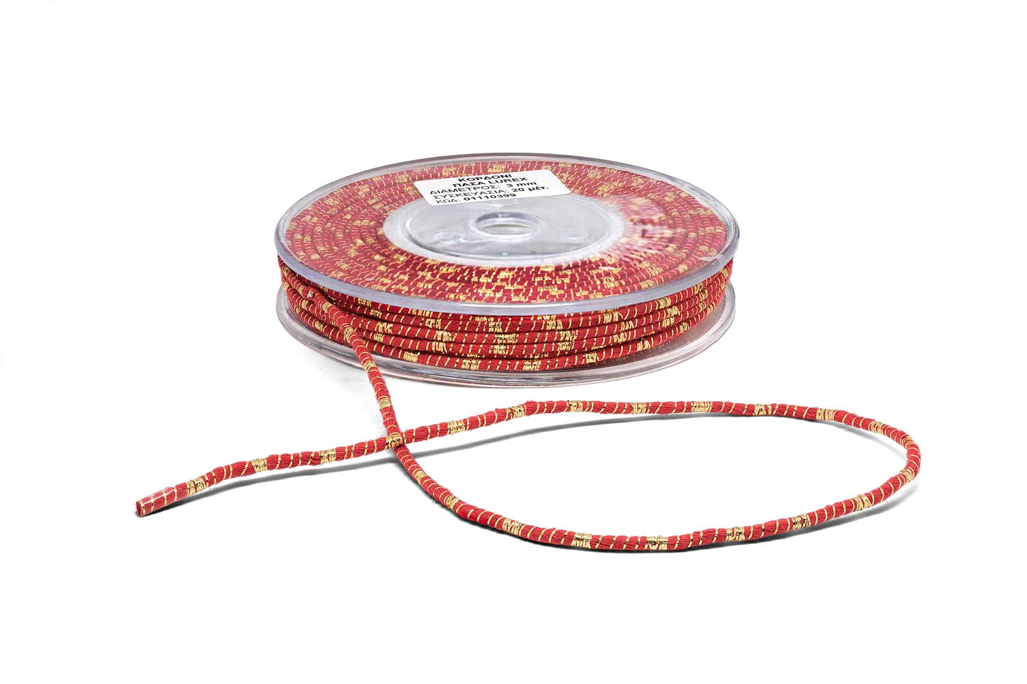 Κορδόνι Πάσα Λούρεξ Μονόχρωμο Κόκκινο-Χρυσό 3mm