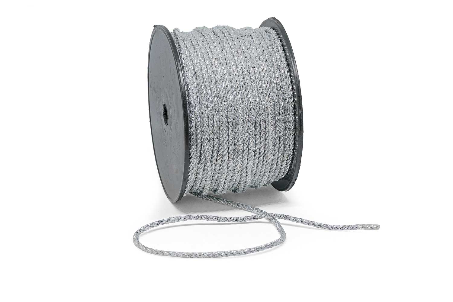 Κορδόνι Στριφτό Τρίκλωνο Μεταξωτό Ασημί 3mm