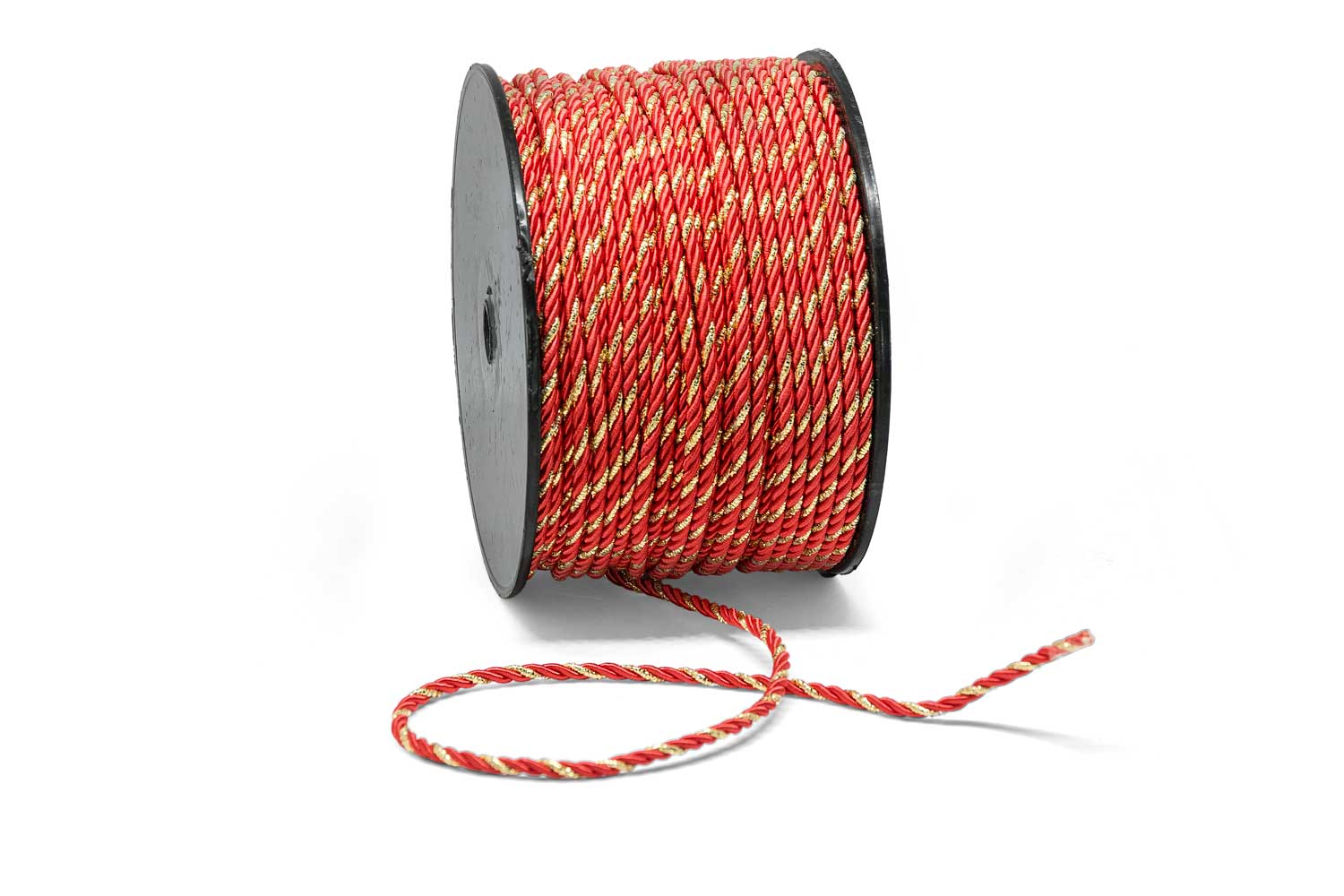 Κορδόνι Στριφτό Τρίκλωνο Μεταξωτό Κόκκινο-Χρυχό 3mm